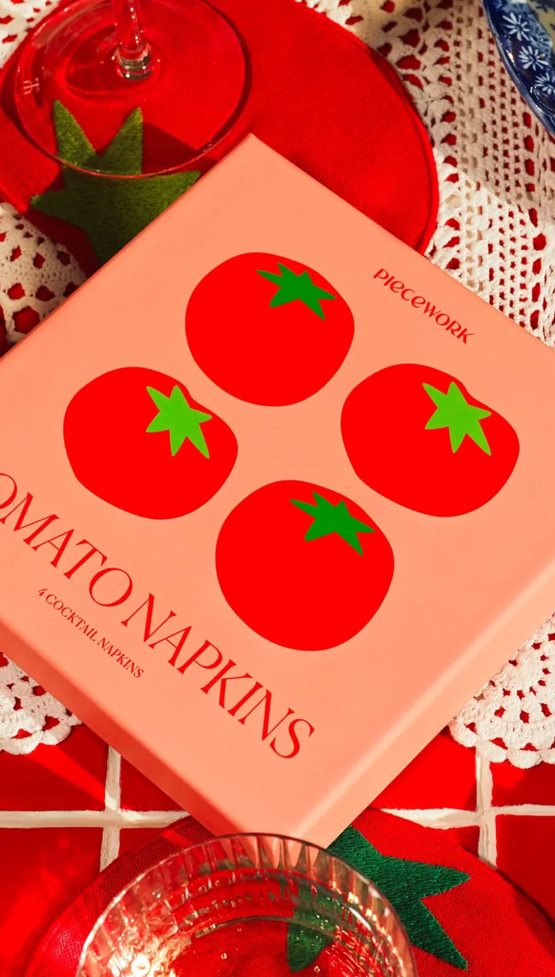 Tomato-themed cocktail napkin box.