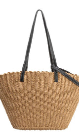 Niley Black Straw Vegan Tote Bag