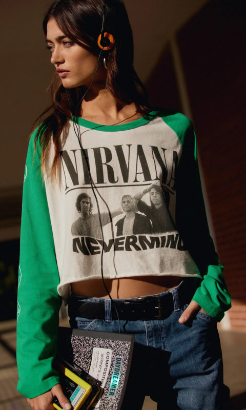 Nirvana Nevermind Crop Raglan Tee - 130 Graphics