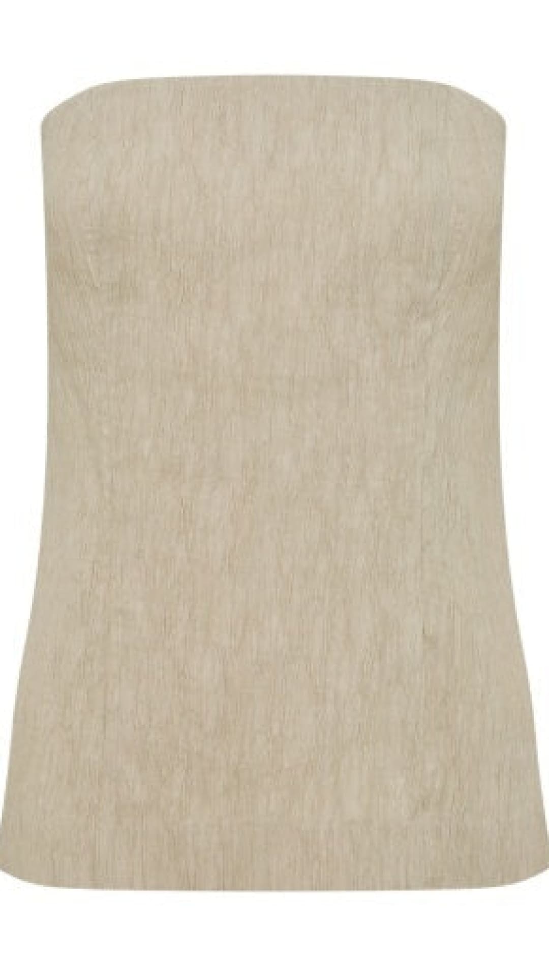 Beige textured strapless top with a subtle woven pattern.