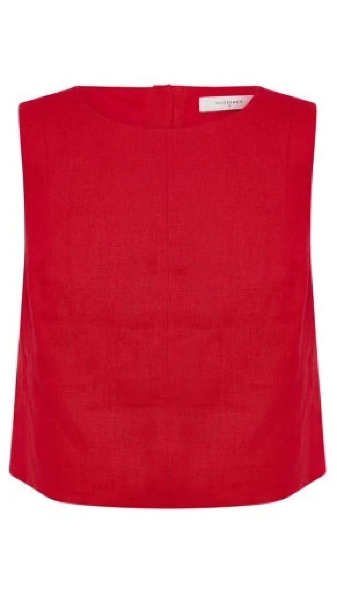 A vibrant red sleeveless top with a simple, clean design and subtle vertical seam detailing.