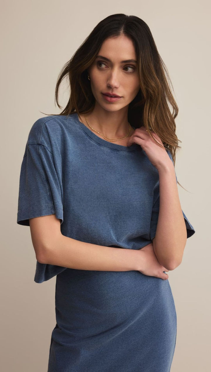 Blue t-shirt dress.