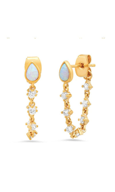 Opal Studs with CZ Dangle - Jewelry