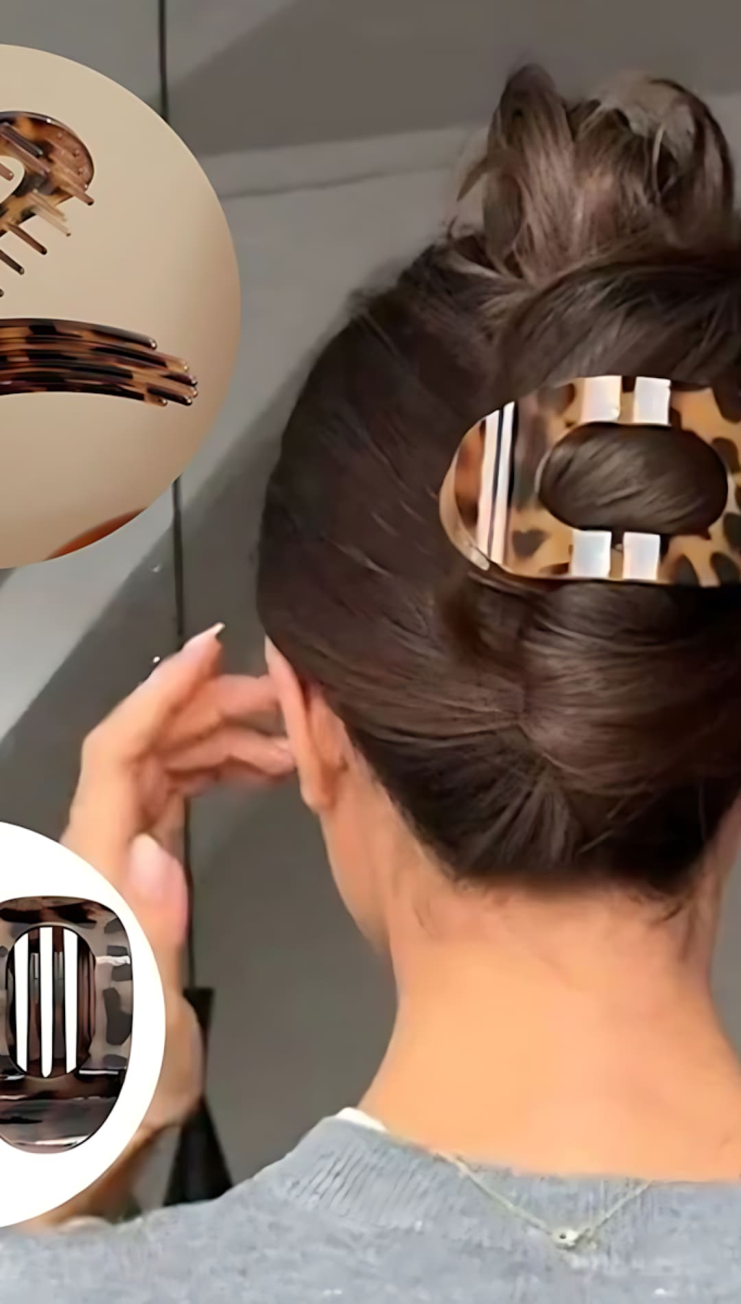 Leopard print hair clip with a square shape and glossy finish.
