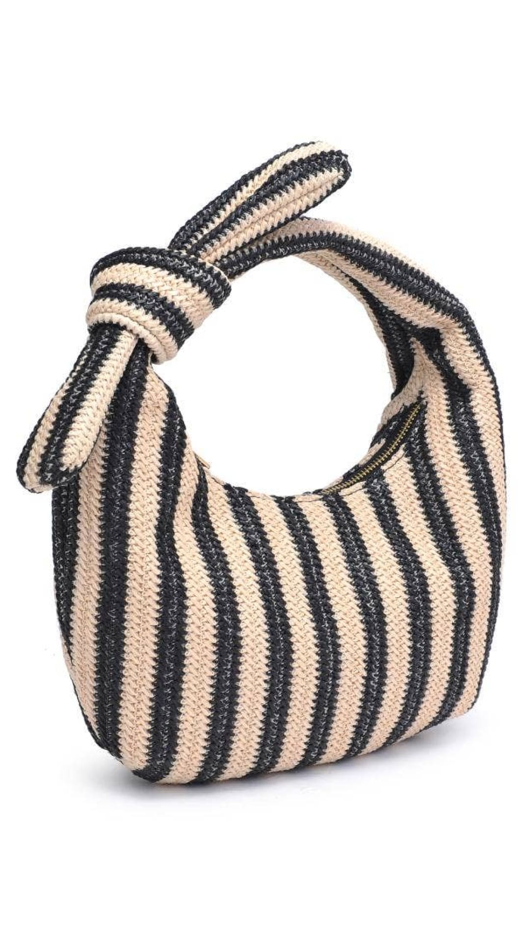 Striped knotted handbag.
