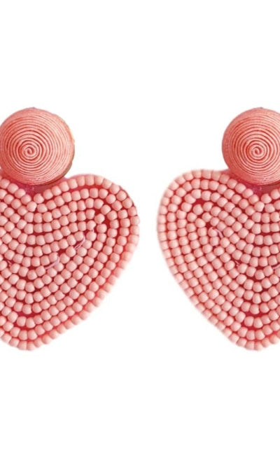 Pink Beaded Heart Earrings - JEWL