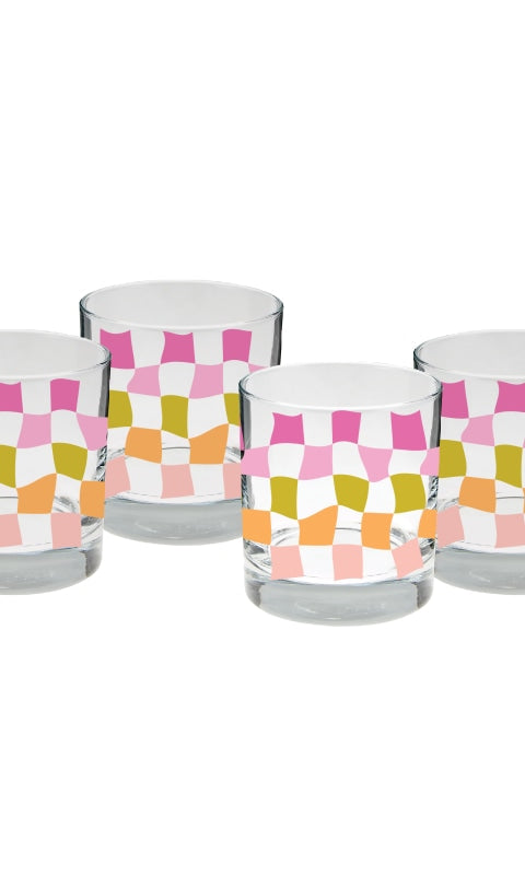 Pink Carnival Checkers Rocks Glass Set - 310 Home/Gift