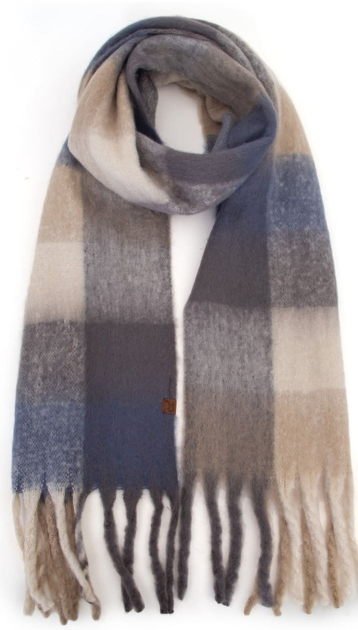 Plaid Blanket Scarf - Navy - 280 Other Accessories