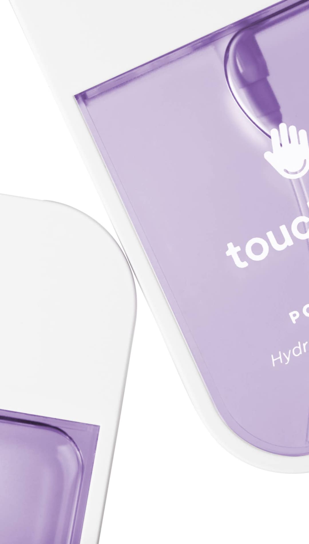 Lavender hydrating hand sanitizer dispenser with white accents and a pump mechanism.