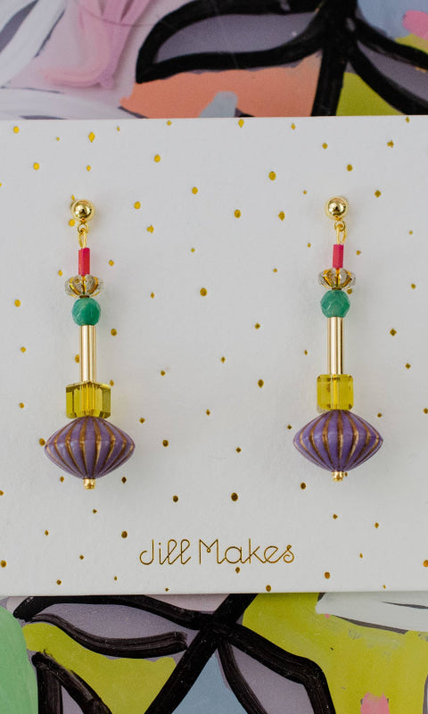 Purple Fluted Dangle Earrings - 260 Jewelry