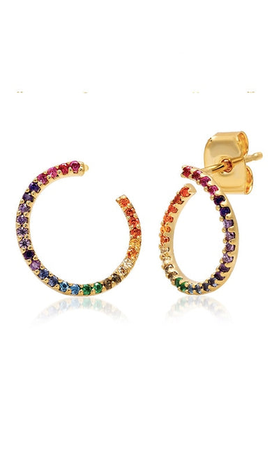 Rainbow Pave Mini CIrcle Earrings - Jewelry
