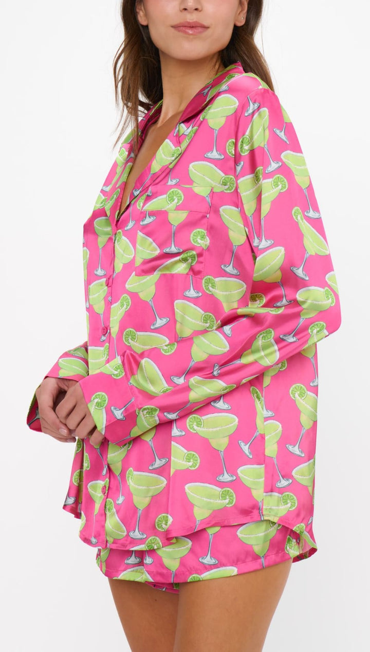 Pink margarita-patterned pajama set.