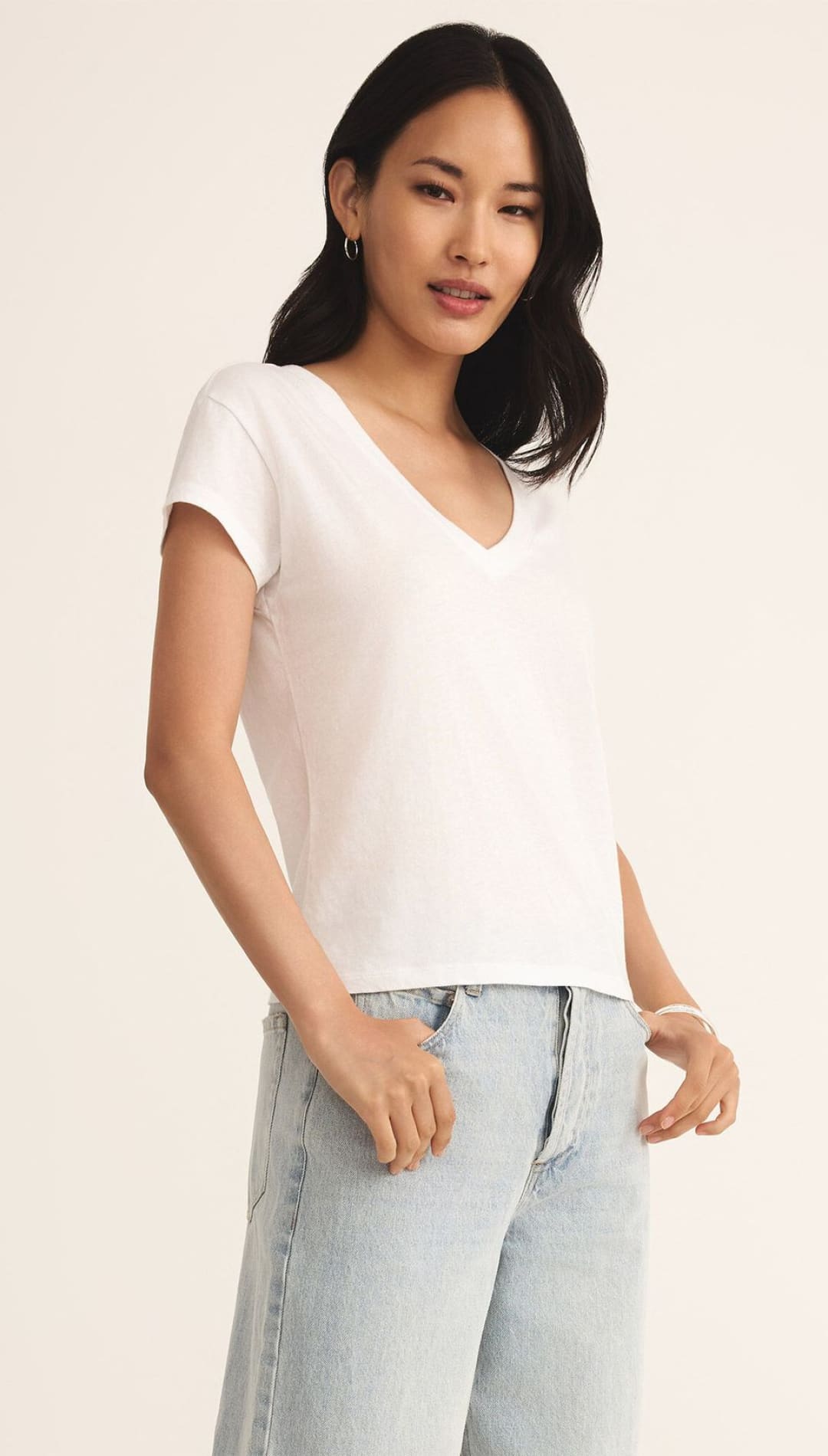 Sleeve Modern V-Neck Tee - 100 Short Sleeve