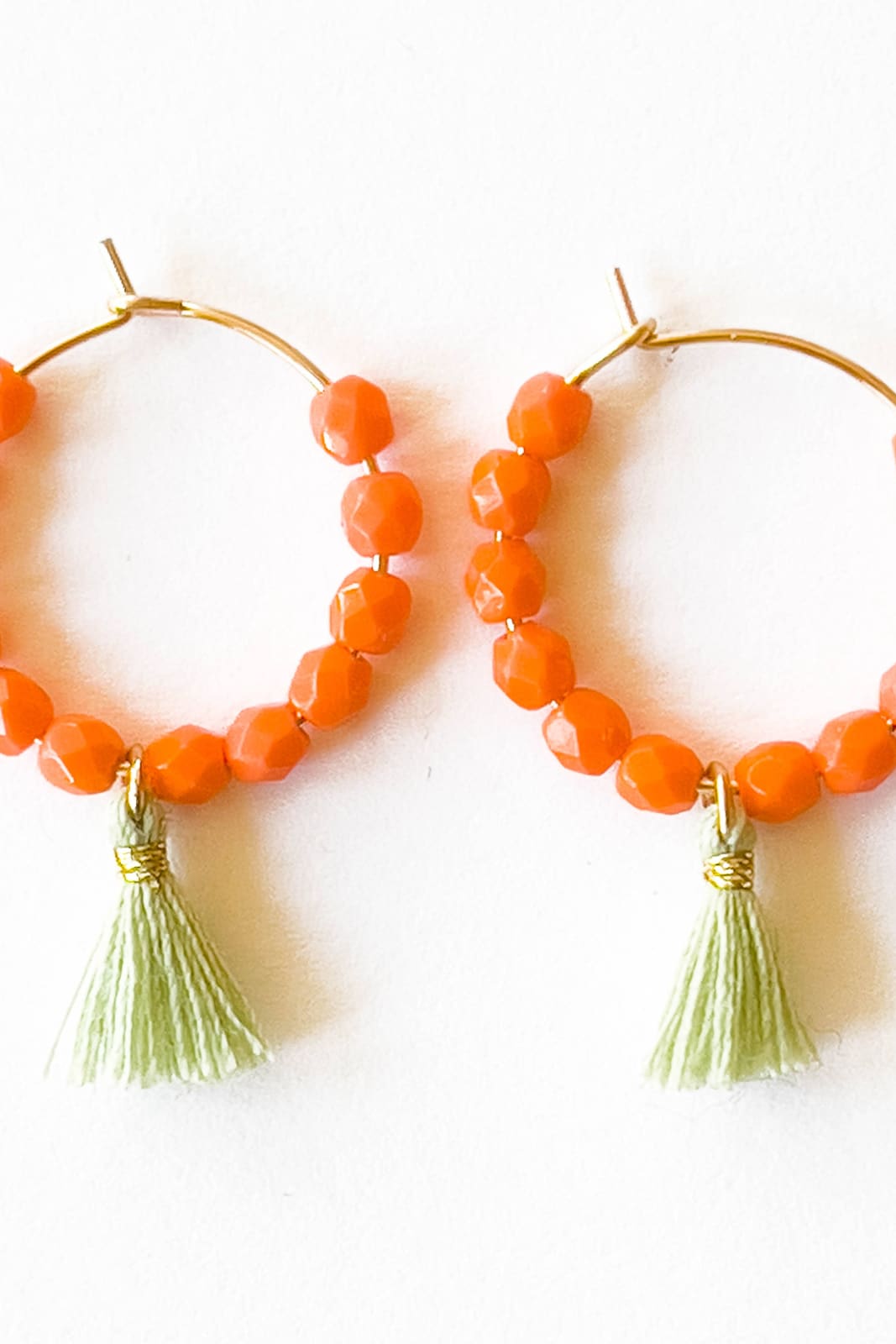 Small Gold Filled Hoops With Beads And Tassels - Orange - 260 Jewelry