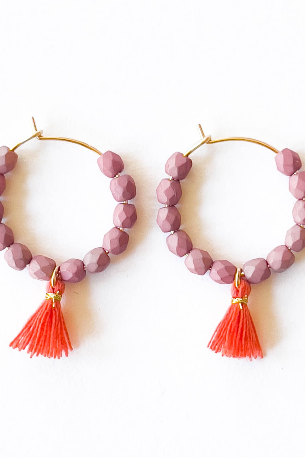 Small Gold Filled Hoops With Beads And Tassels - Purple - 260 Jewelry