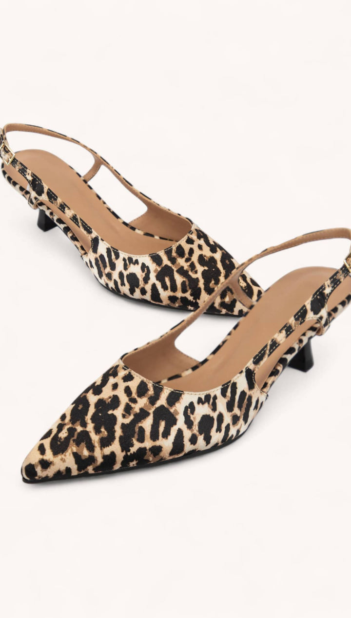 Leopard print slingback kitten heels