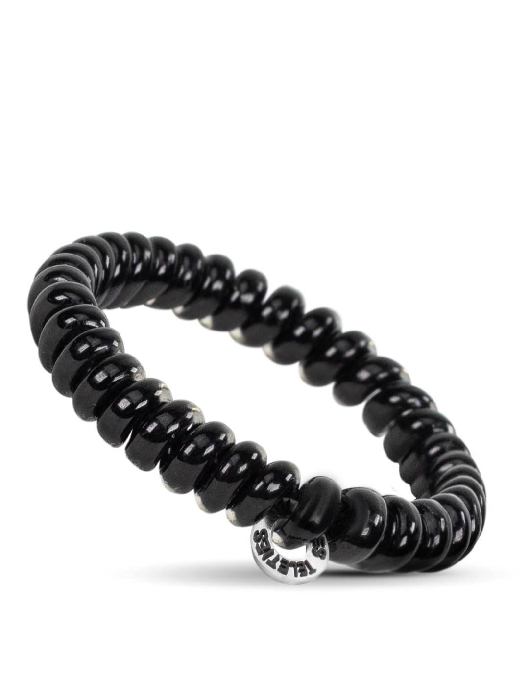 Black beaded bracelet with silver clasp
