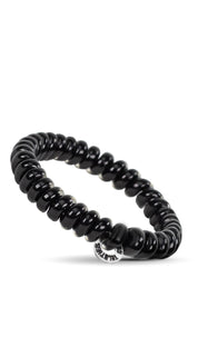 Black beaded bracelet with silver clasp