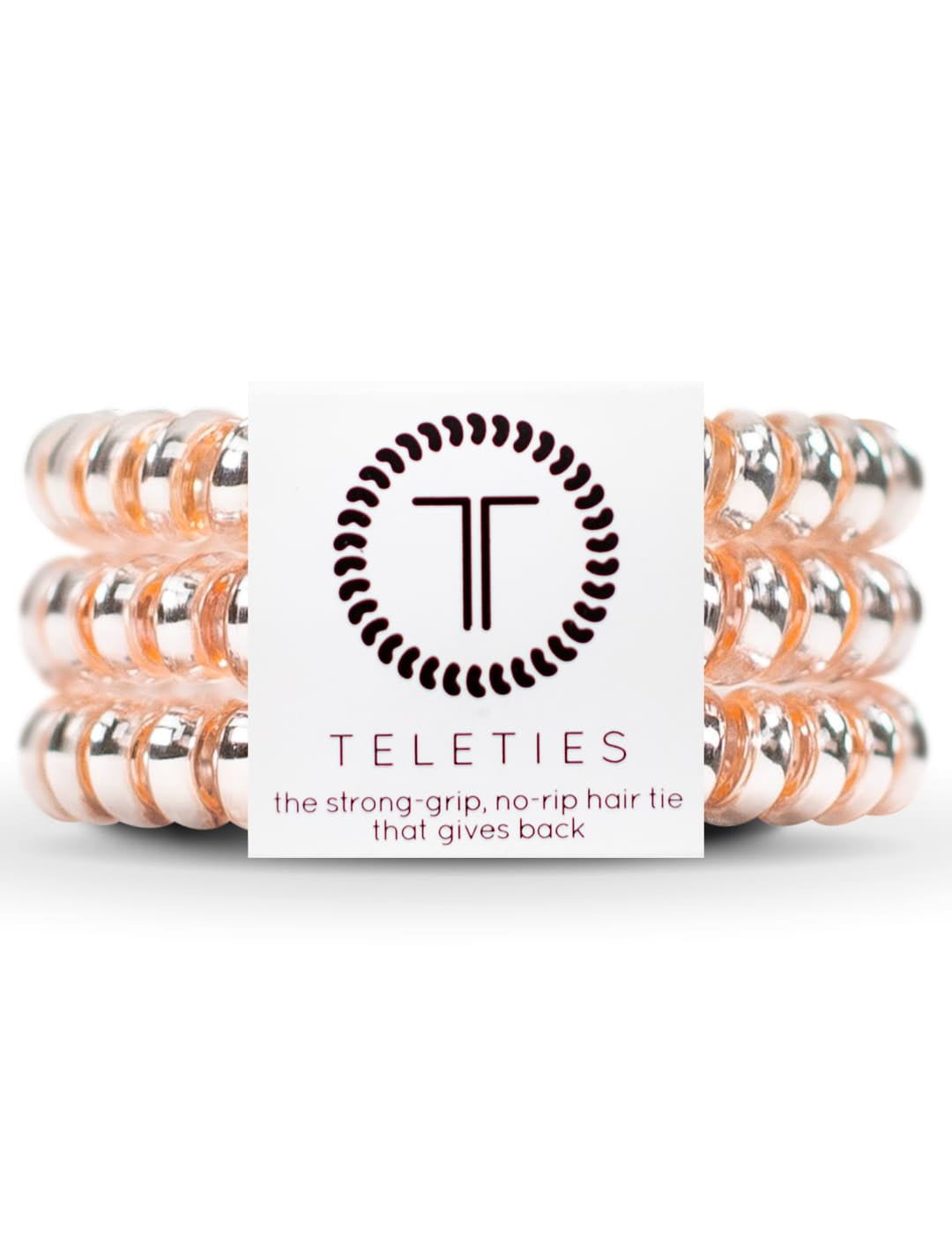 Rose gold and silver beaded hair ties from teleties, strong grip no rip design.