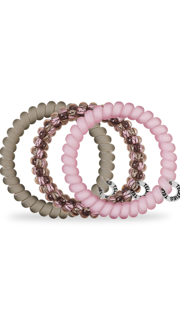 Rose gold and white spiral hair ties set of three.