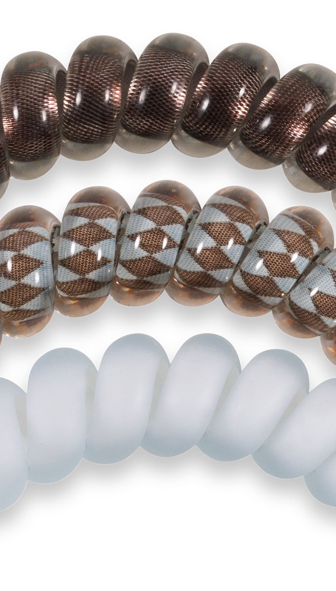 Brown and white beaded bracelet with geometric pattern, likely made of glass or ceramic beads.