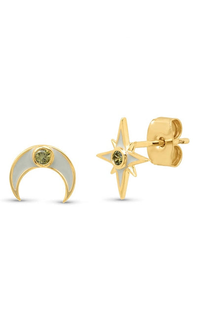 Star and Moon Enamel Stud Earrings - Jewelry