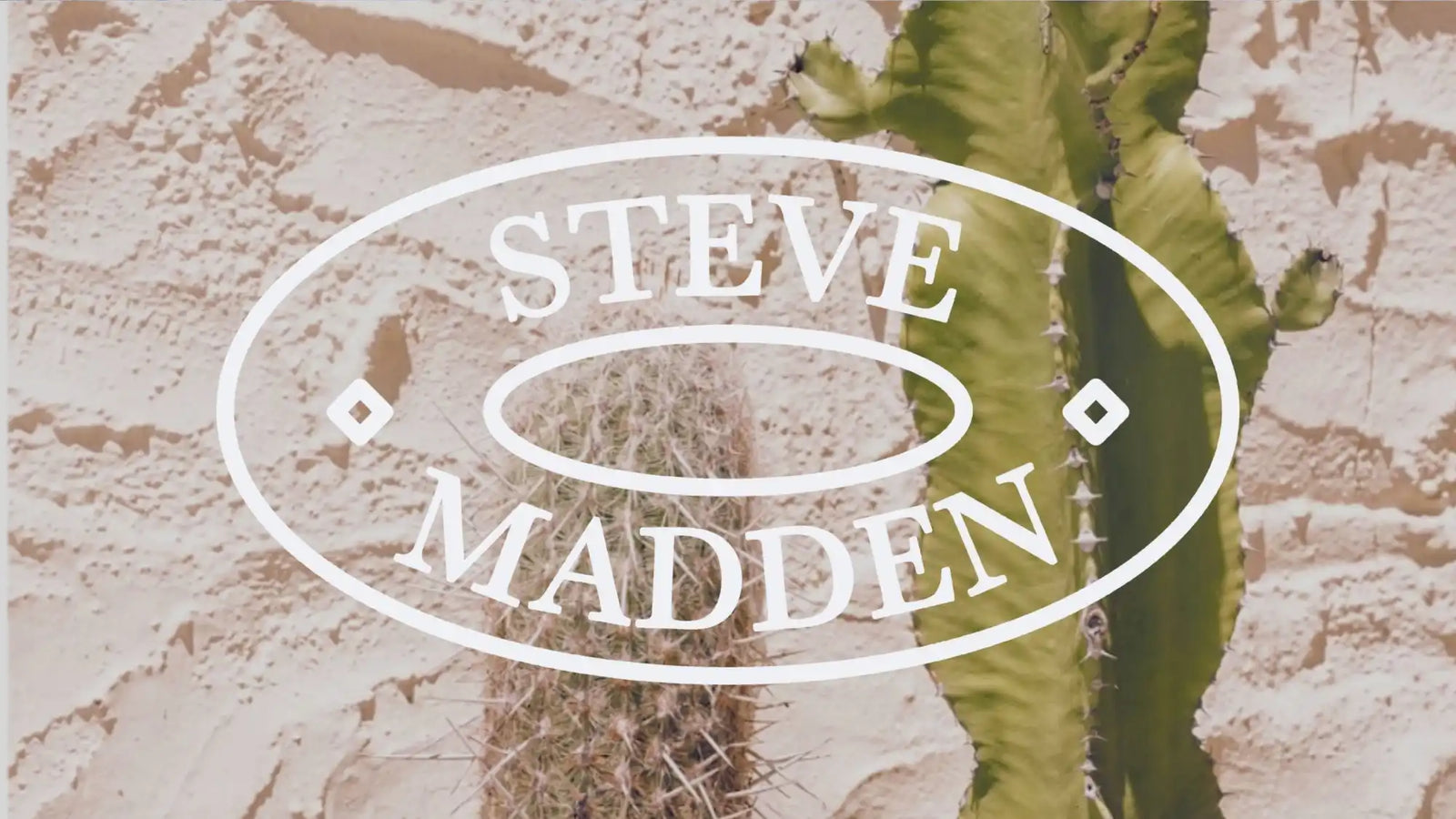 A Steve Madden brand logo overlaying two cacti.