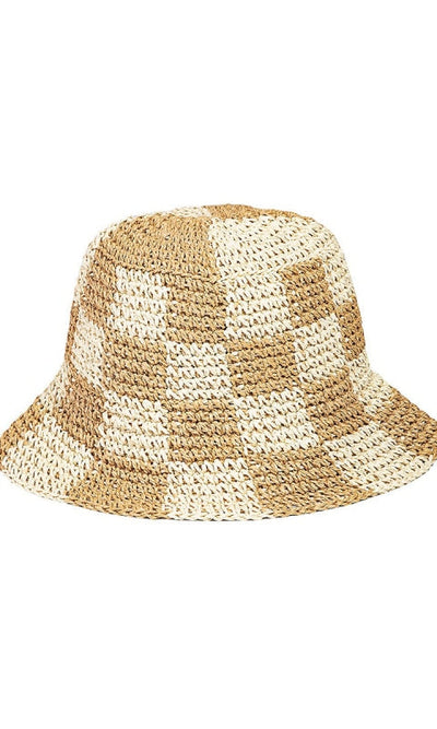Straw Braided Checker Bucket Hat - Hats