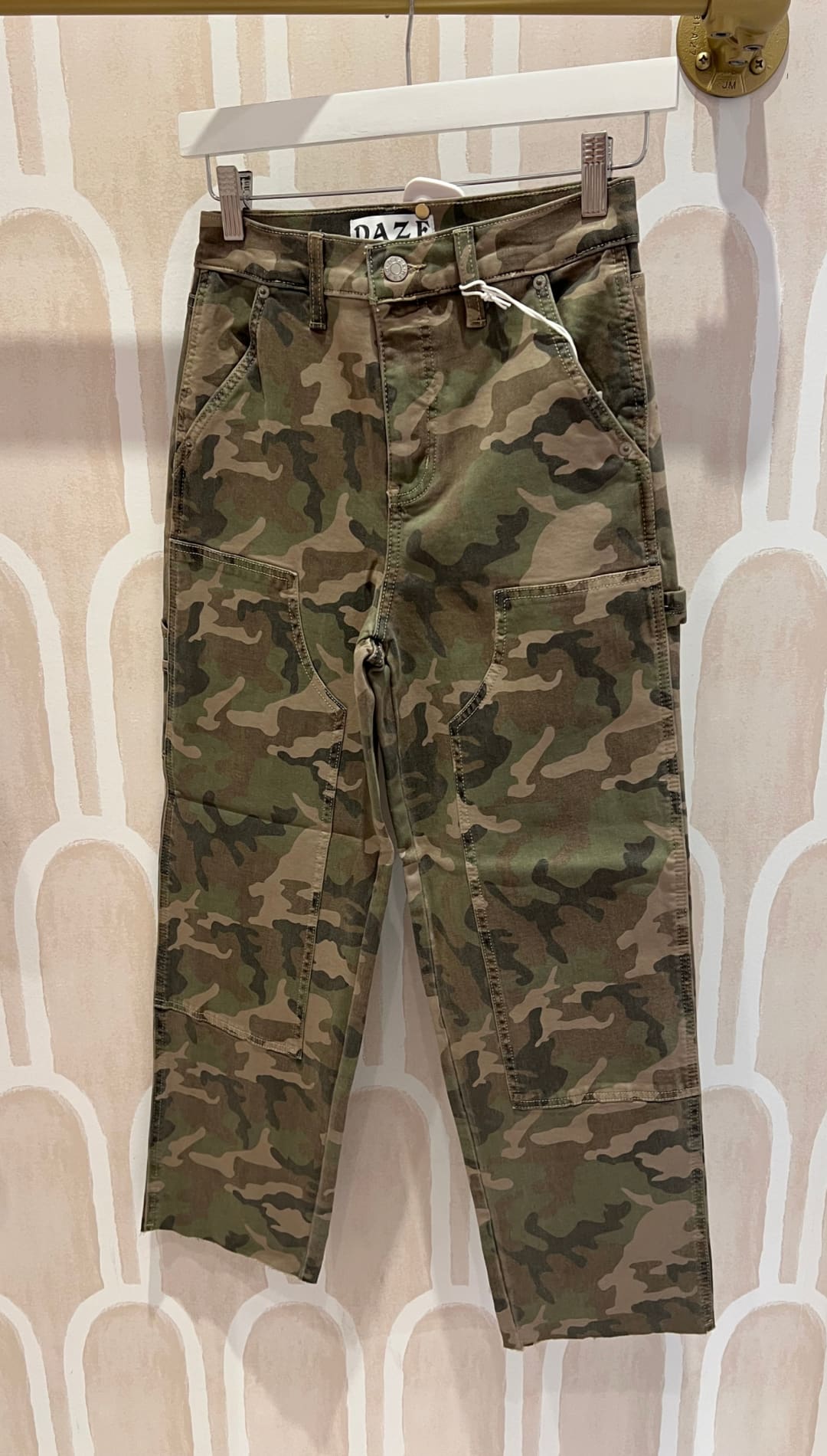 Camo-patterned work pants.