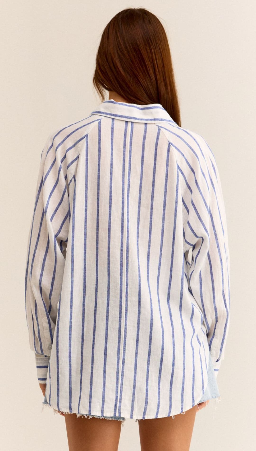 Striped, long-sleeved shirt.
