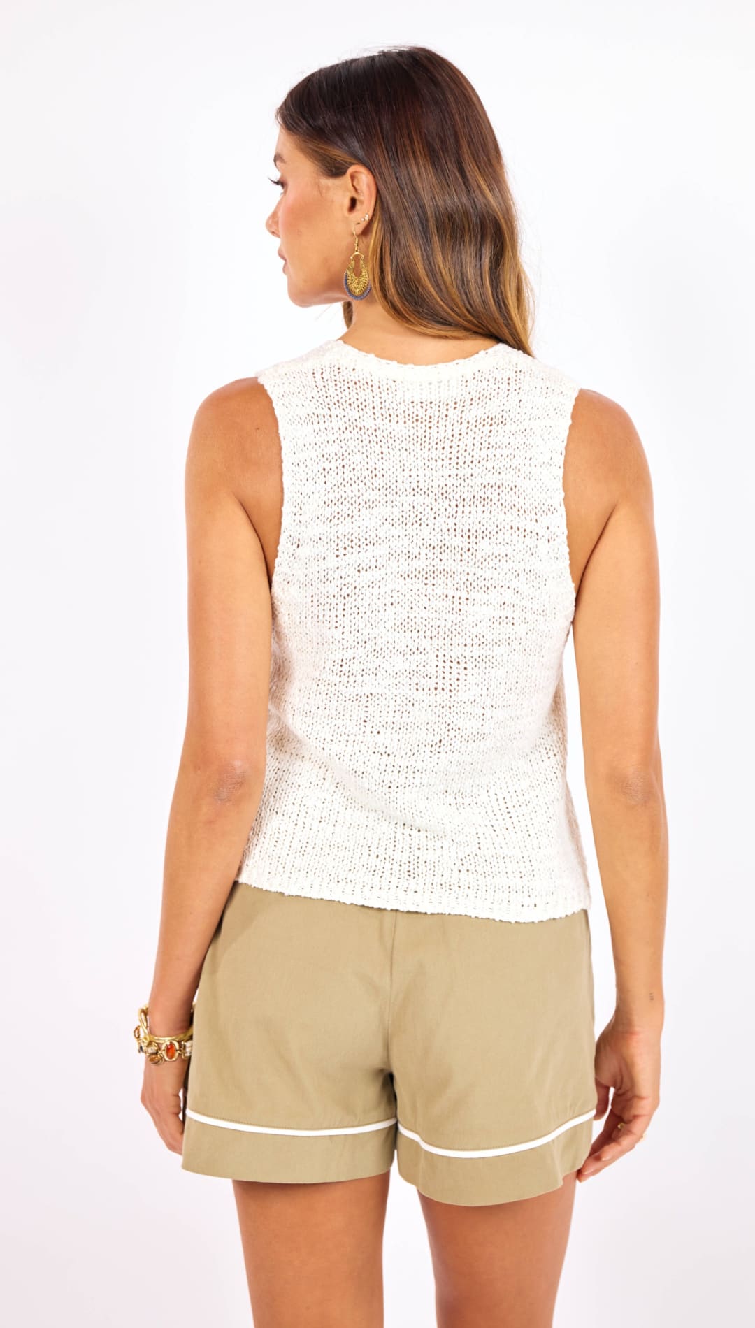 White textured knit sleeveless top