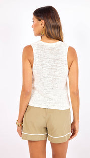 White textured knit sleeveless top