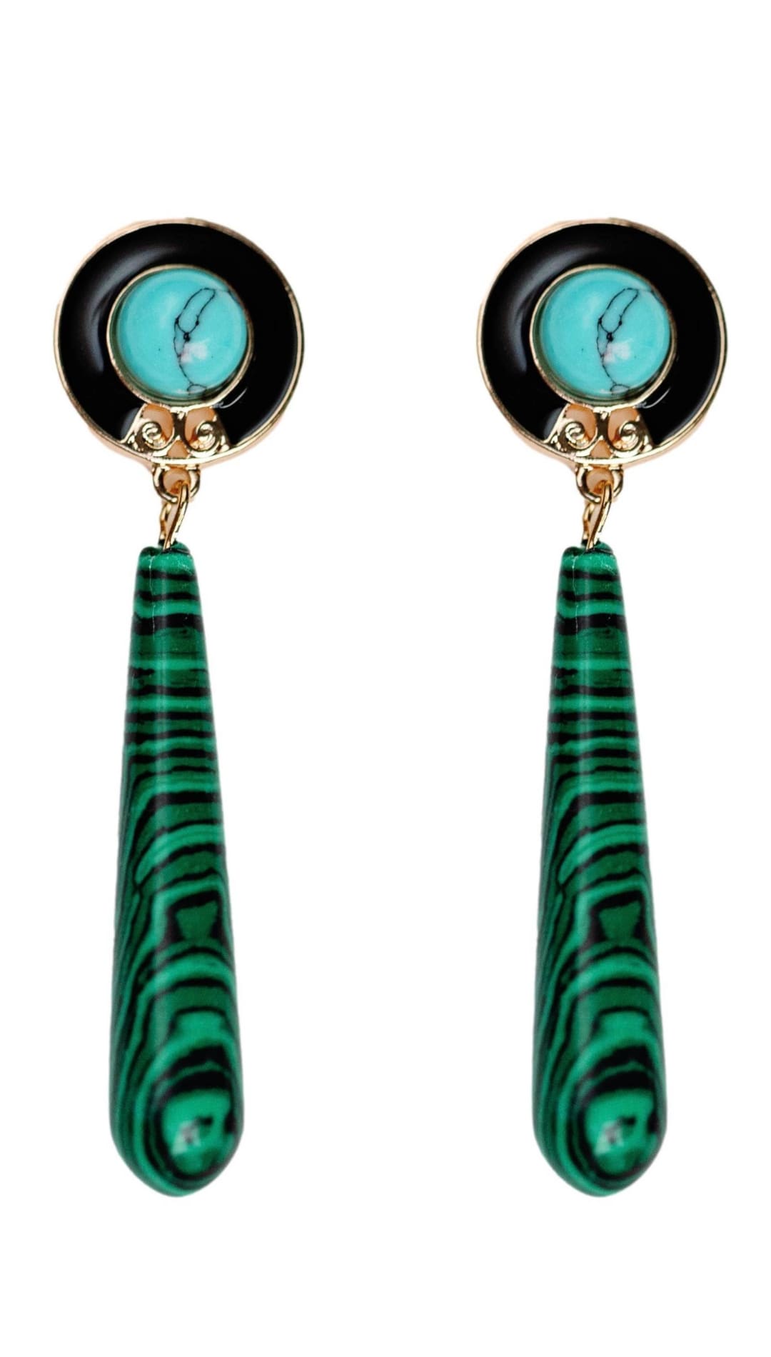 Turquoise and Malachite Drop Earrings - 260 Jewelry