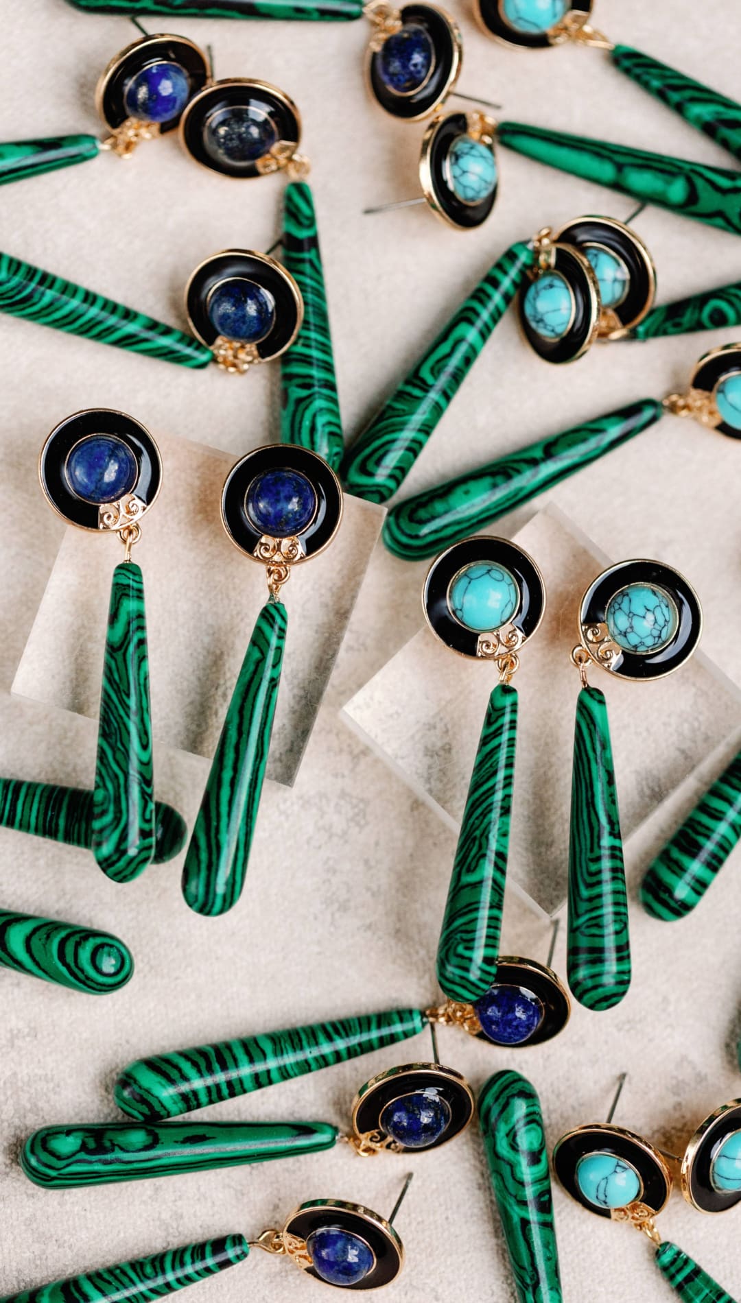 Turquoise and Malachite Drop Earrings - 260 Jewelry