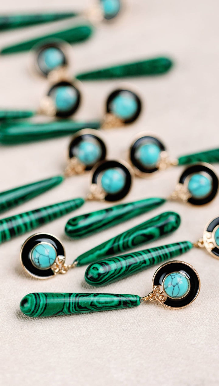 Turquoise and Malachite Drop Earrings - 260 Jewelry