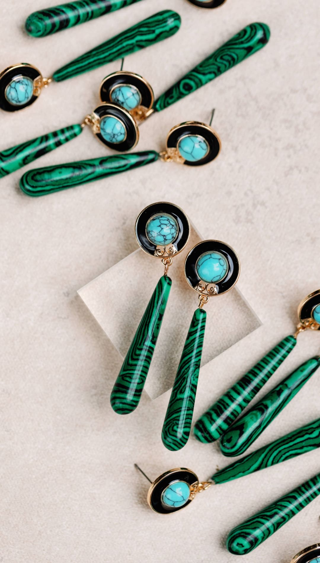 Turquoise and Malachite Drop Earrings - 260 Jewelry