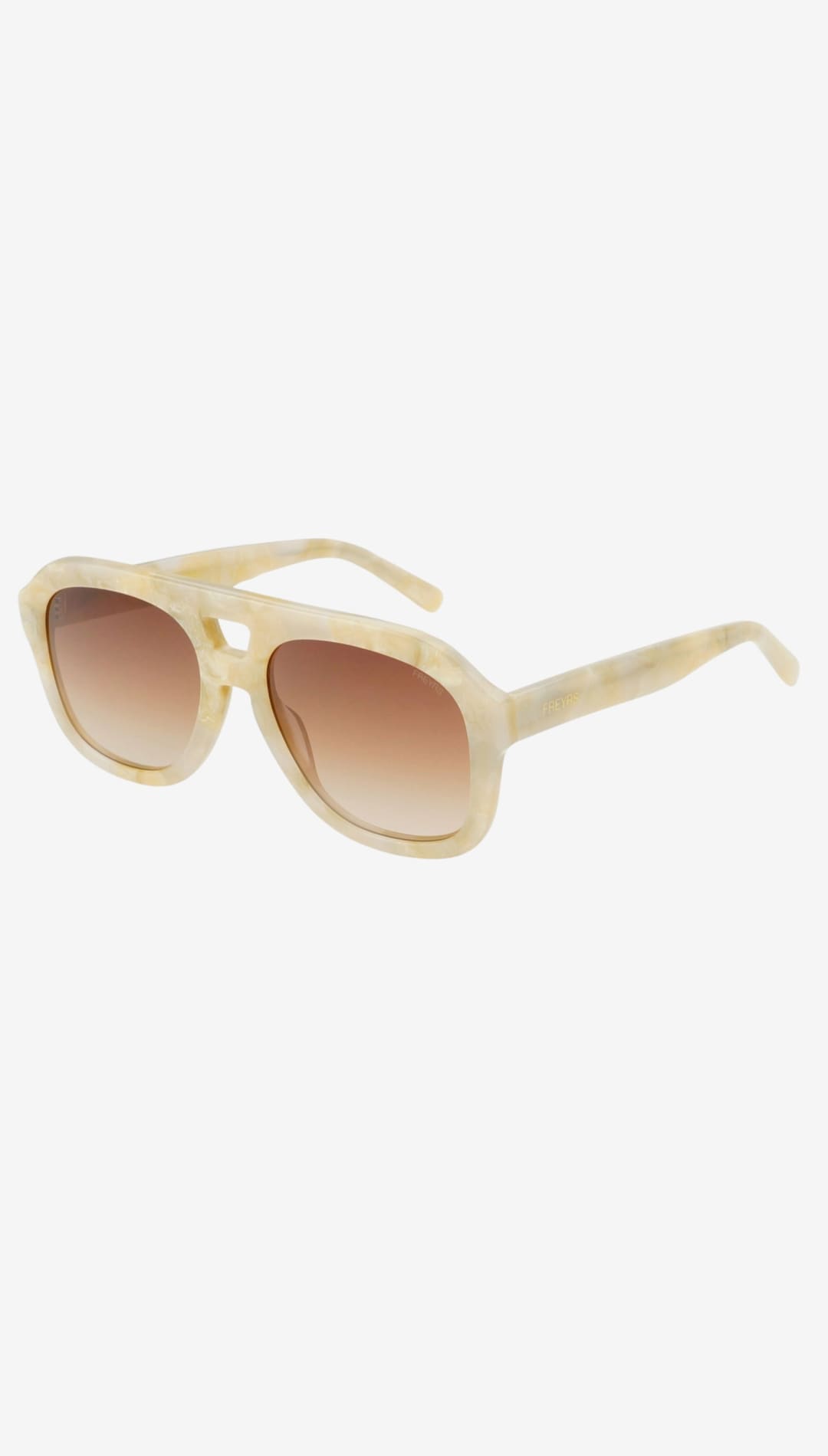 Cream-colored acetate sunglasses with brown gradient lenses and a retro aviator design.