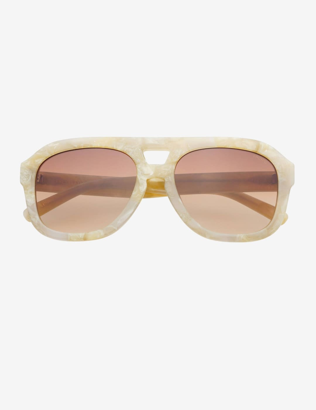 Cream-colored tortoiseshell-framed aviator sunglasses with gradient rose-tinted lenses.