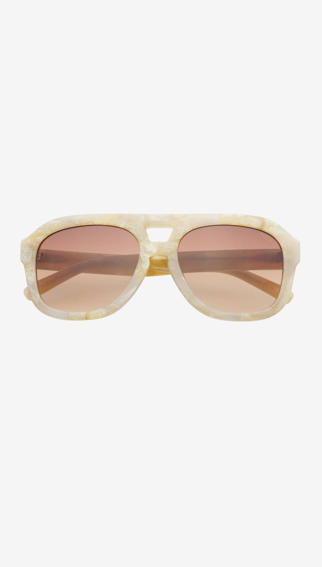 Cream-colored tortoiseshell-framed aviator sunglasses with gradient rose-tinted lenses.