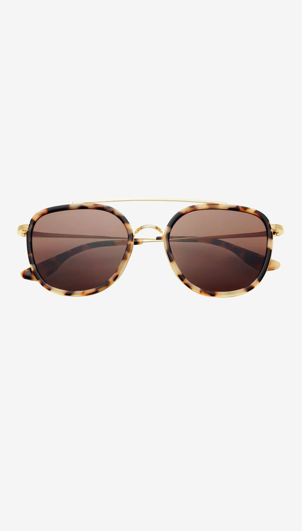 Tortoiseshell-framed sunglasses with gold-tone metal details and brown gradient lenses.