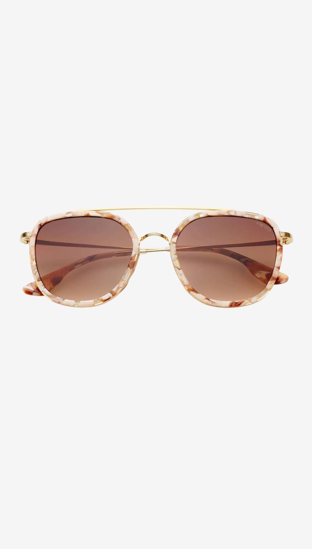 These are tortoiseshell-patterned aviator sunglasses with gold-tone metal frames and gradient brown lenses.