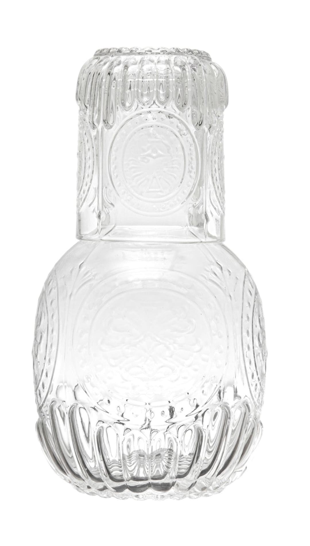 28 oz. Embossed Glass Carafe w/ 8 oz. Embossed Drinking Glass, Set of 2