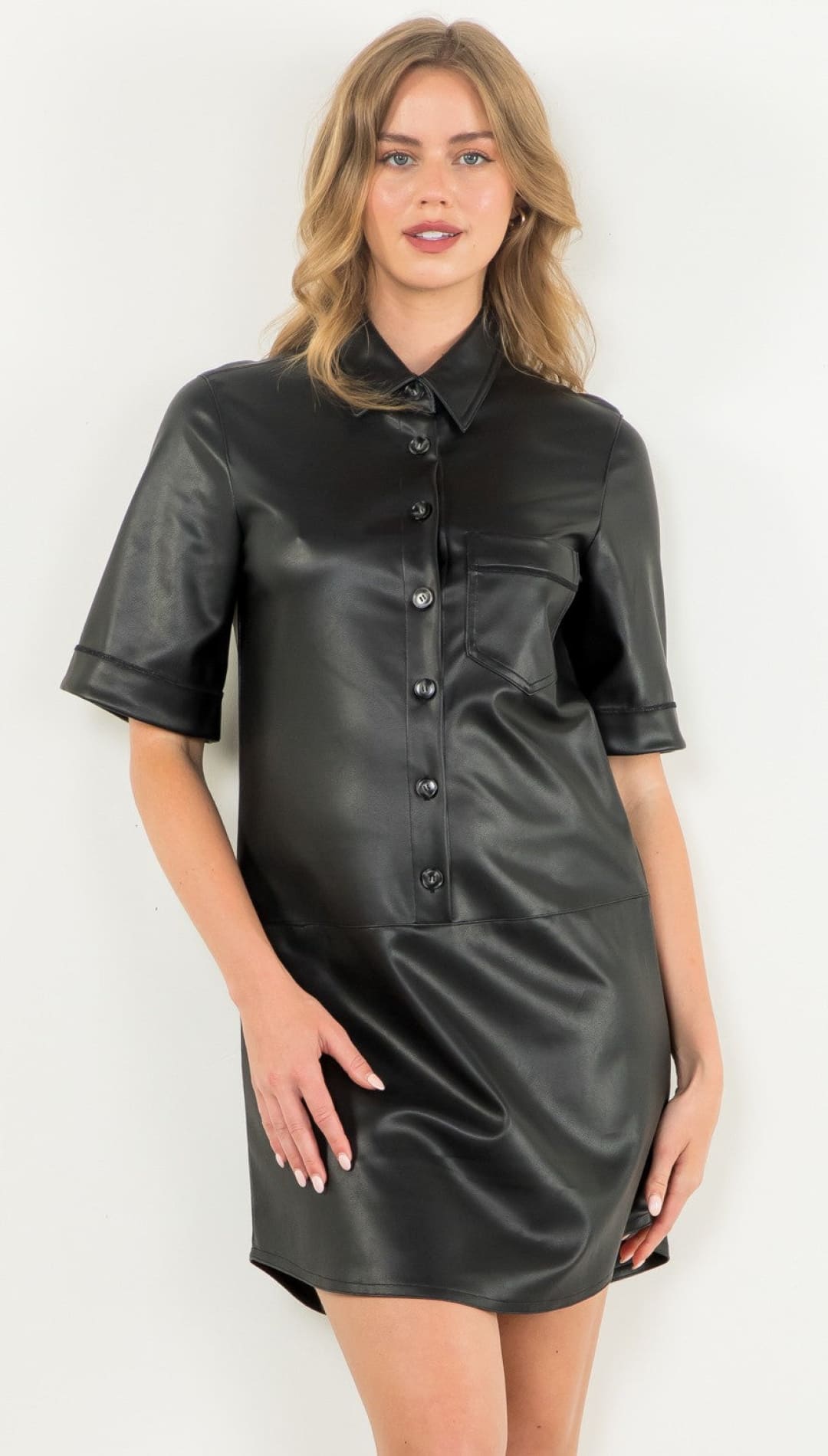 Willa Short Sleeve Vegan Leather Dress - 180 Dresses