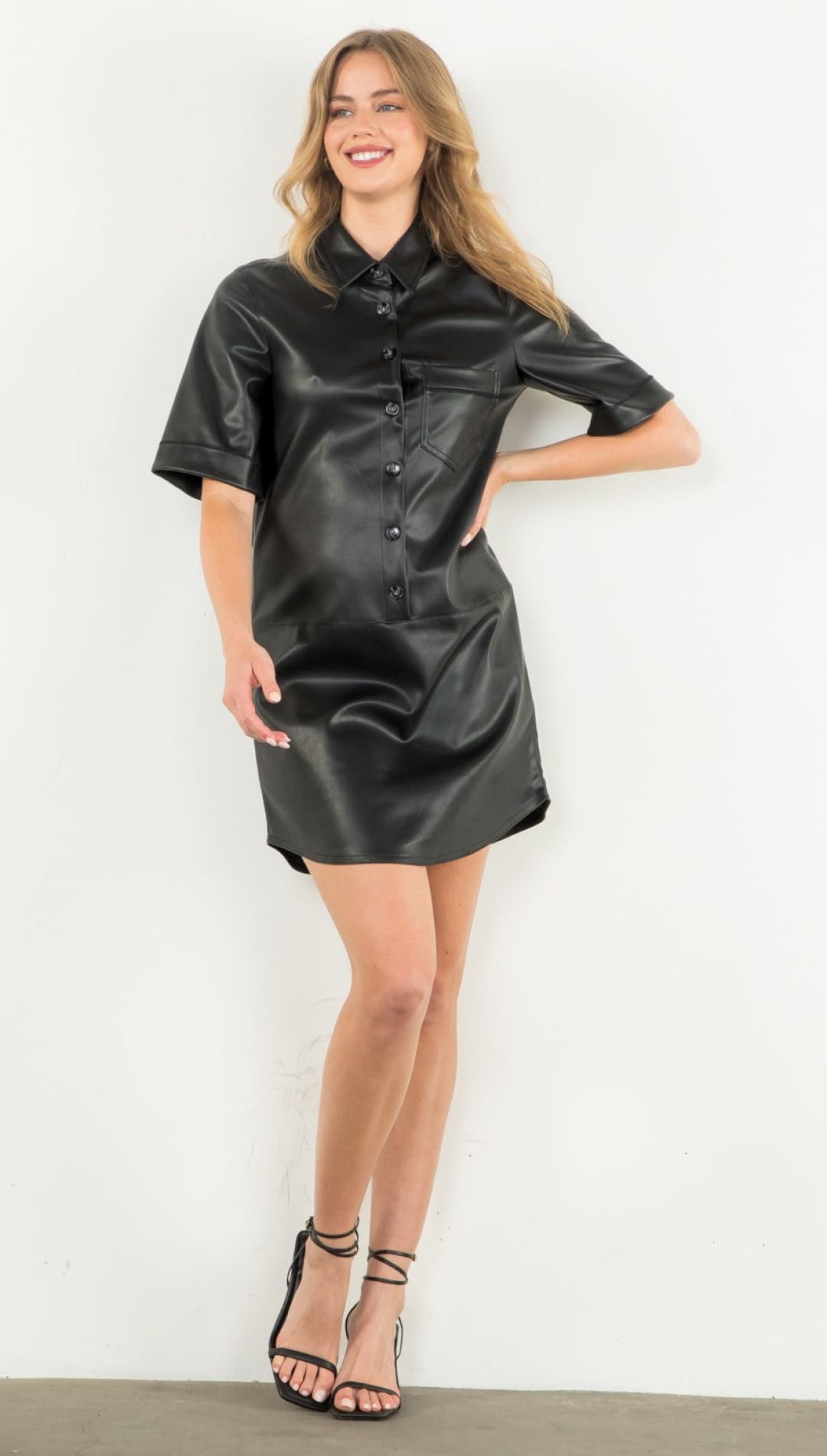 Willa Short Sleeve Vegan Leather Dress - 180 Dresses