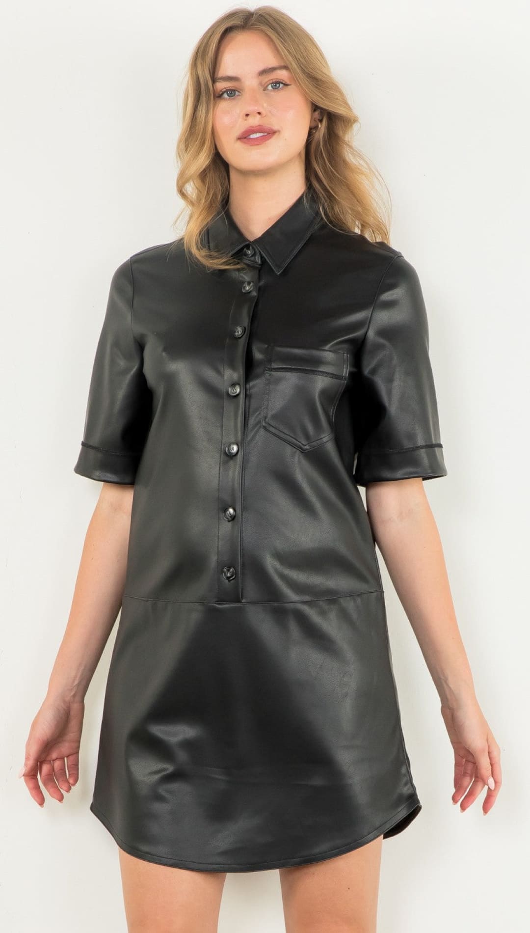 Willa Short Sleeve Vegan Leather Dress - 180 Dresses