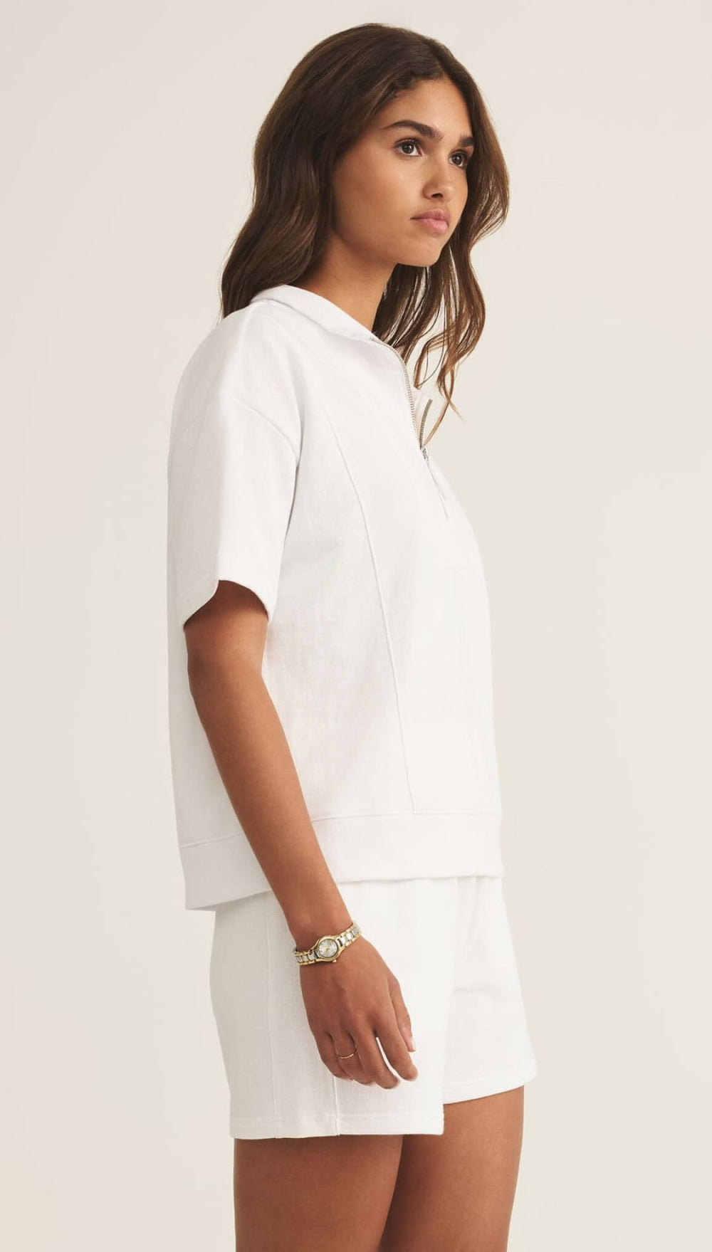 White textured short set.