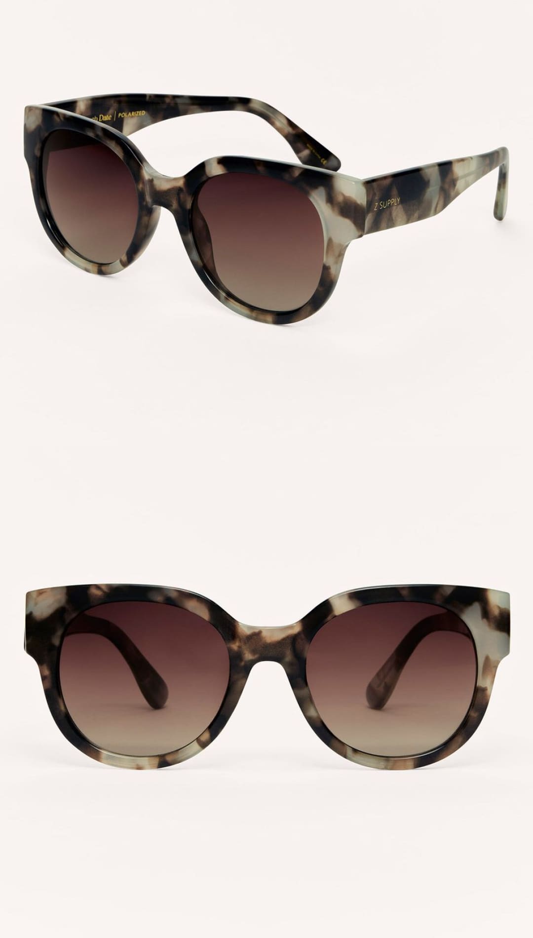 Two pairs of tortoiseshell-patterned sunglasses with brown gradient lenses.