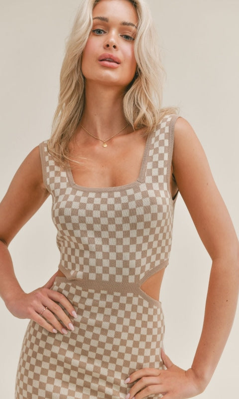 La Femme Checkered Mini Dress - Dress