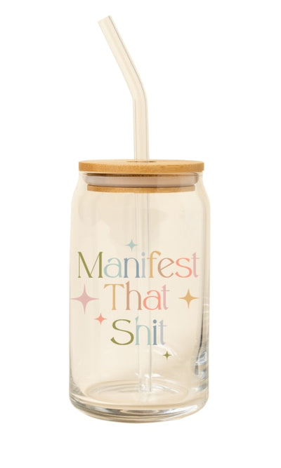 Manifest Beer Can Glass w/Lid + Straw - GIFT